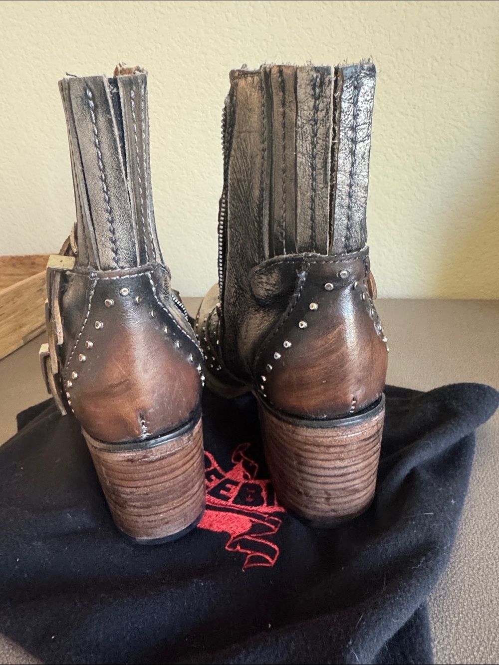 Freebird by Steven Distressed Savanna Metallic Brown Buckle Ankle Boots - Picture 2 of 6